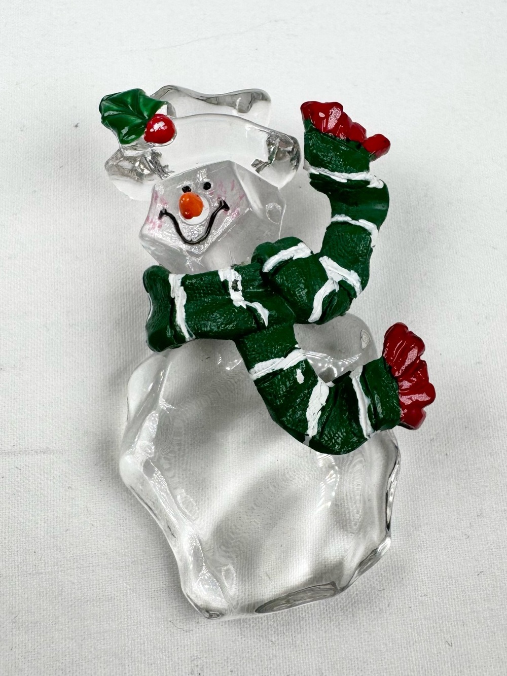Ganz Snowman Christmas Brooch Pin Clear Resin Holiday Costume Jewelry